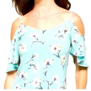 Kaileigh Women's Valette Back Detail Cold Shoulder Knit Top Floral Blue Large